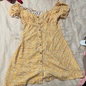 Yellow Floral Button-Down Dress